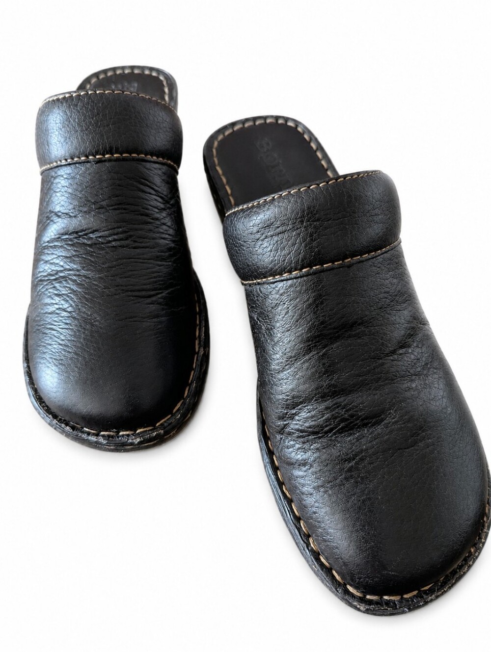 Børn Black Leather Clog Mules Womens Size 7 Slip On Comfort Shoes Casual